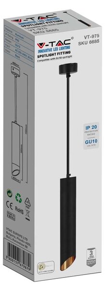 V-TAC VT-975 Lampadario led portafaretto pendente a sospensione GU10 in alluminio nero riflettore oro - sku 6685