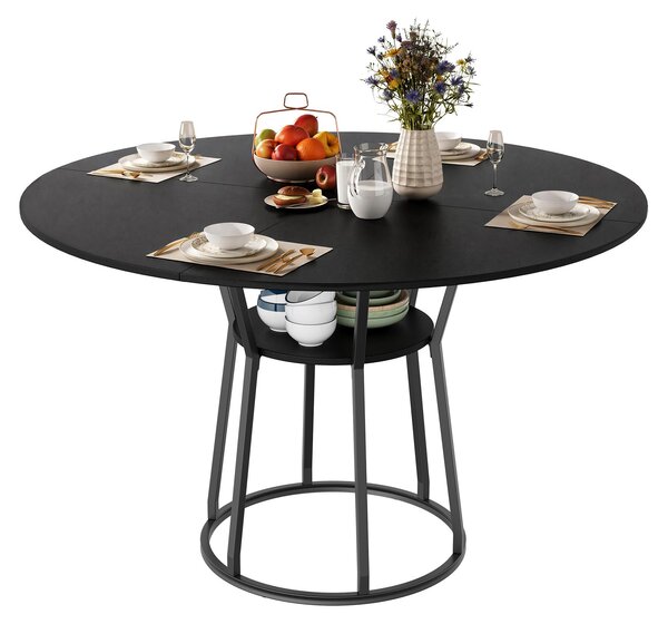 REMZETTA, tavolo da pranzo rotondo, diametro 120 cm, nero, tavolo da cucina con ripiano e struttura in metallo, adatto per un massimo di 6 persone, tavolo da pranzo rotondo in stile industriale con base ad anello