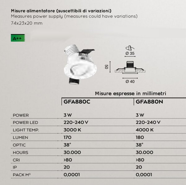 Faretto incasso alluminio gea led elara gfa880 spot tondo orientabile - Gea Led
