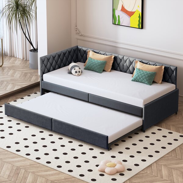 Letto imbottito Fortuna Lai Divano letto allungabile 2*90 x 200 cm con rete a doghe, letto multifunzionale in tessuto vellutato delicato sulla pelle Grigio