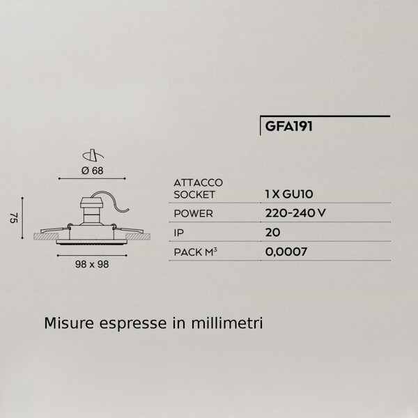 Faretto incasso alluminio gea led coralie 1 gfa191 led spot strass bianco opaco quadrato interno gu10 ip20 - Gea Led