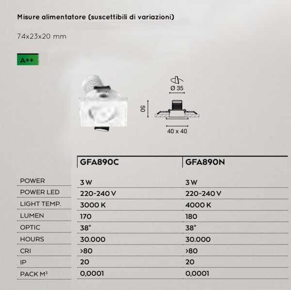 Faretto incasso alluminio gea led elara gfa890 spot quadrato orientabile - Gea Led