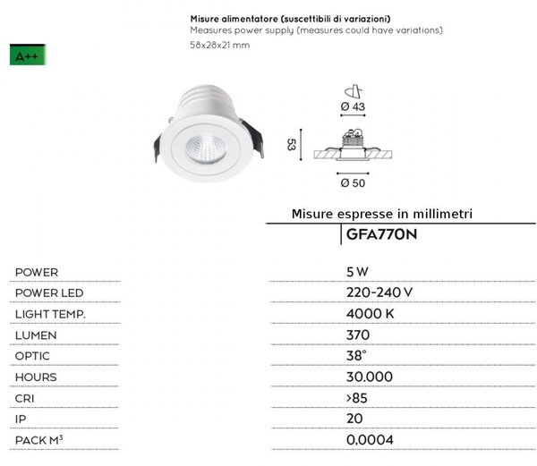Faretto incasso alluminio gea led alya gfa770n led 5w 4000°k spot tondo controsoffitto moderno interni ip20 - Gea Led