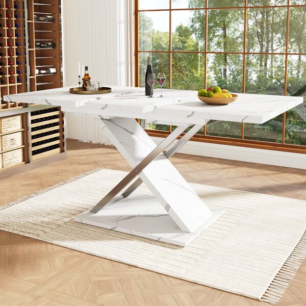 Fortuna Lai: Tavolo allungabile (118-157 x 75 cm), tavolo per cucina e soggiorno, tavolo supplementare, allungabile fino a 118-157 cm grazie a un'estensione interna, tavolo da pranzo con gambe a croce