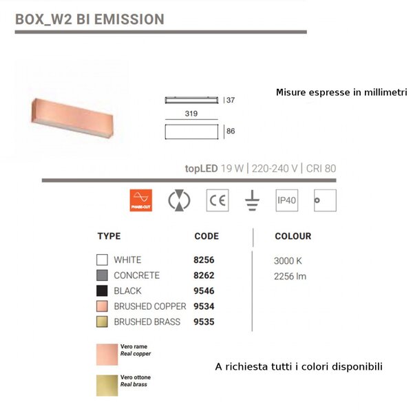 Applique moderno linea light group box w2 bi emission 8262 led 19w alluminio lampada parete - Linea Light Group