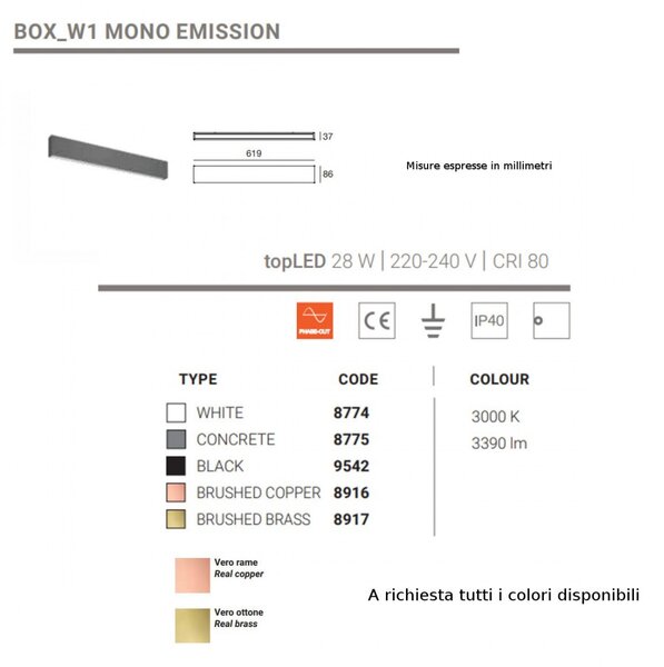 Applique moderno linea light group box w1 mono emission 8774 led 28w alluminio lampada parete - Linea Light Group