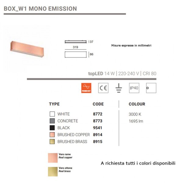 Applique moderno linea light group box w1 mono emission 8772 led 14w alluminio lampada parete - Linea Light Group