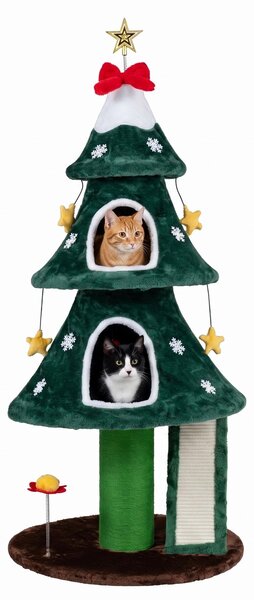 Albero per gatti KOMFOTTEU, design albero di Natale, con 2 rifugi, palo per graffiare, superficie per graffiare, palla appesa, mobile per gatti da interno