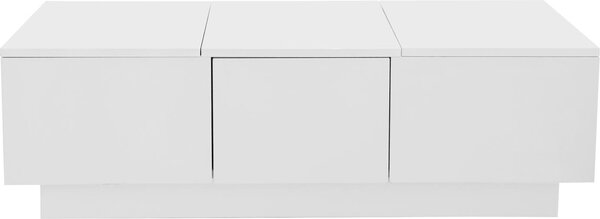 Tavolino Fortuna Lai, tavolino da salotto lucido con struttura di contenimento push-pull, cassetti, bianco