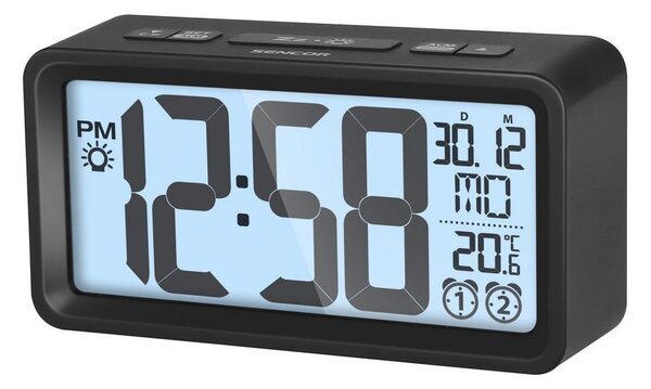 Sencor - Sveglia con display LCD con termometro 2xAAA nero