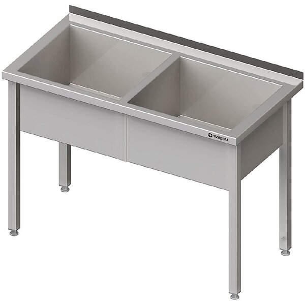 Lavello a due vasche, 1500x700x850 mm, altezza vasca 300 mm, con supporto, saldato