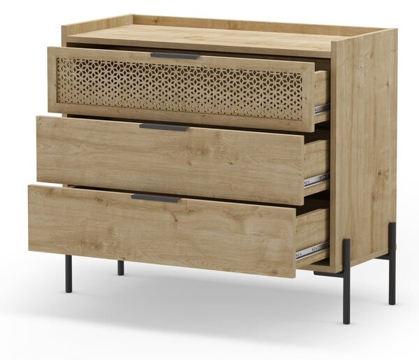 Cassettiera bassa in rovere decorato in colore naturale 90x80 cm Inca - Marckeric