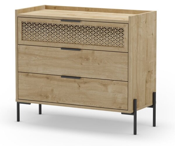 Cassettiera bassa in rovere decorato in colore naturale 90x80 cm Inca - Marckeric