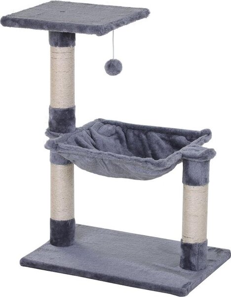 Fortuna Lai Albero tiragraffi per gatti con colonna in sisal Amaca in peluche Pannello di truciolato Grigio 50 x 36 x 70 cm