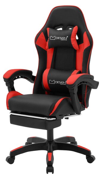 Sedia da gaming, ergonomica, in ecopelle, nera/rossa, regolabile