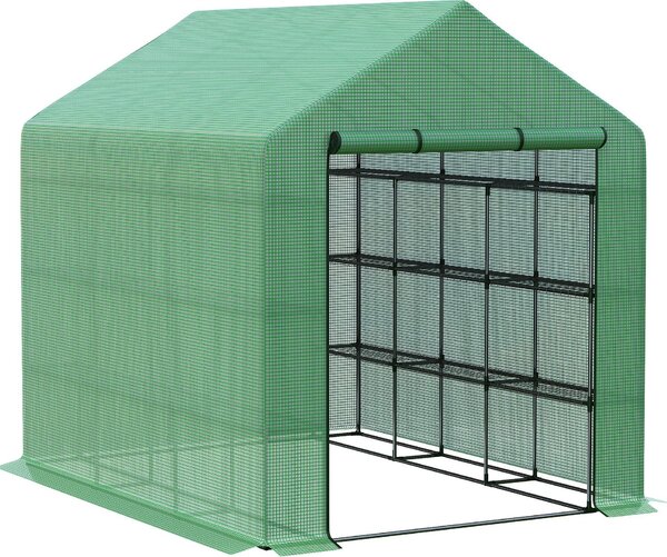 Serra in plastica Fortuna Lai Serra accessibile con 8 ripiani, serra per pomodori con porta, verde, in acciaio e plastica PE