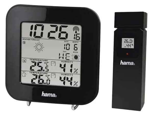 Hama - Stazione meteo con display LCD e sveglia 2xAA nero