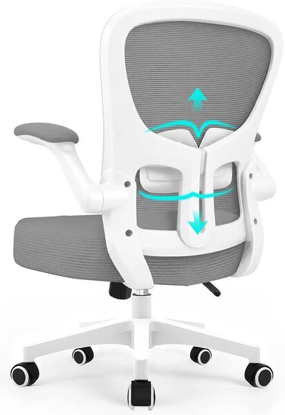 Sedia ergonomica da ufficio, sedia da scrivania con braccioli reclinabili, supporto lombare regolabile, base girevole regolabile in altezza e schienale a rete inclinabile fino a 130°, colore grigio