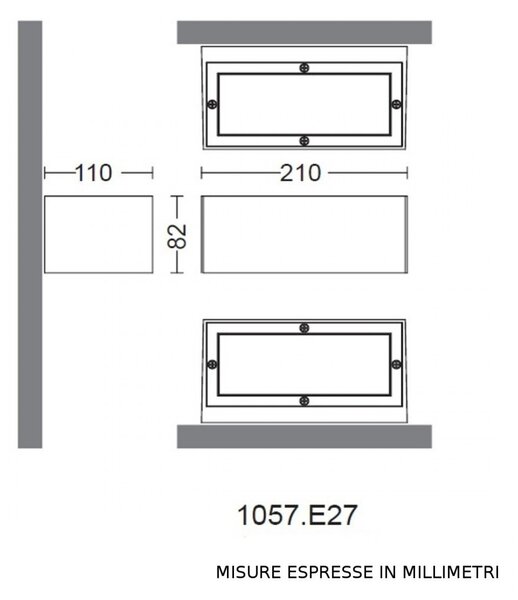 Applique moderna garden luce 1057 sb e27 led alluminio biemissione lampada parete - Garden Luce Srl