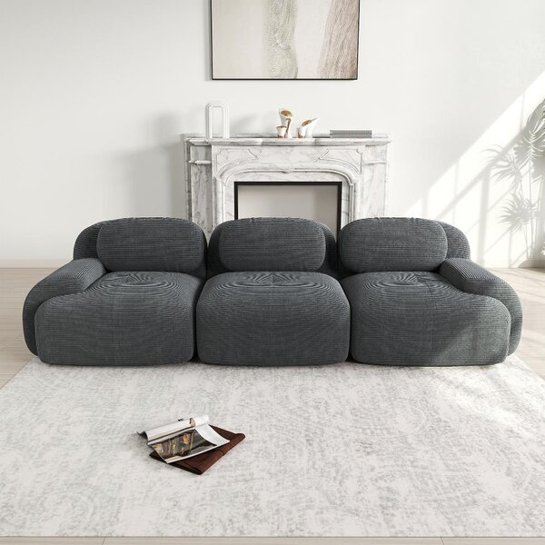 Divano a tre posti in tessuto di alta qualità, divano angolare modulare grigio, divano senza struttura che non richiede montaggio, imbottitura in schiuma 32D, dimensioni 298x103x70 cm