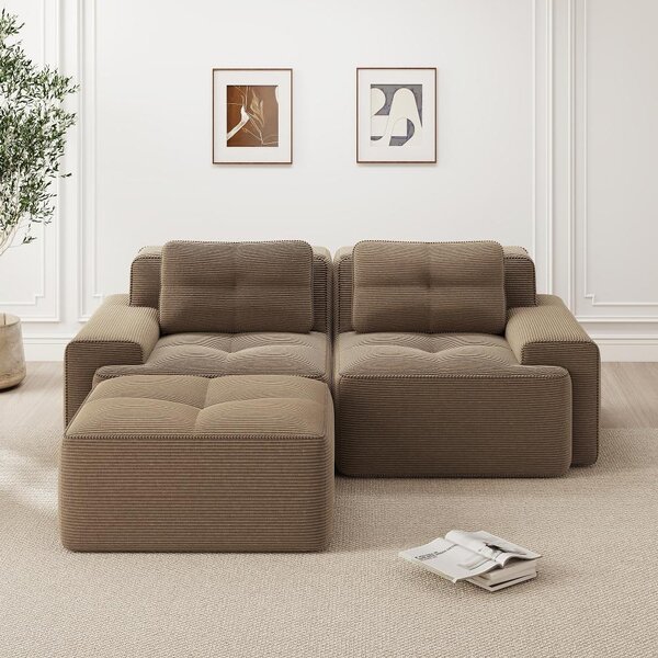 Divano modulare a forma di L, moderno, con poggiapiedi, divano "Cloud" a 2 posti rivestito in corda, divano in corda marrone, dimensioni 204x177x69 cm, con funzione letto