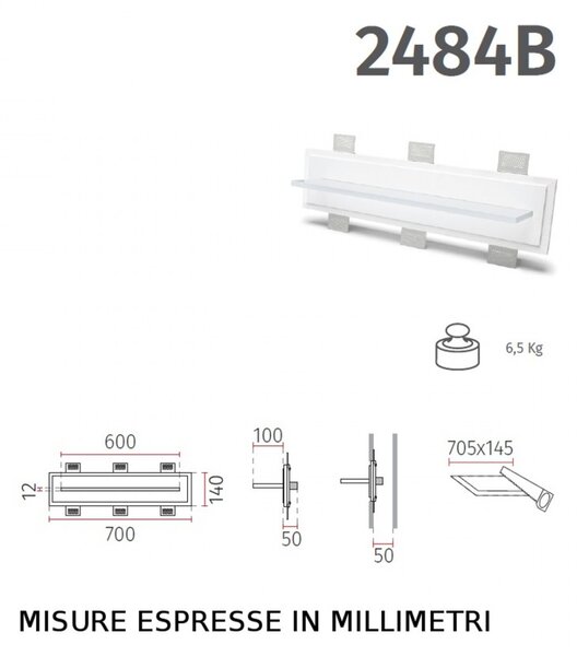 Applique incasso gesso belfiore 9010 glax 2484b.3004 led 24v sistema wireless lampada parete - Belfiore - 9010