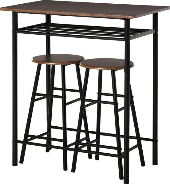 Fortuna Lai Set da bar 3 pezzi Tavolo da pranzo con 2 sgabelli da bar Set da pranzo Tavolo da cucina e sedie Tavolo alto e sgabelli da bar con ripiano portaoggetti in metallo 80 x 50 x 90 cm Nero