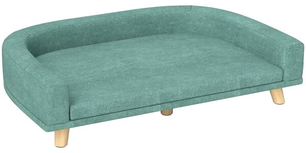 Divano per cani Fortuna Lai Comodo divano per animali domestici con cuscino per cani di grossa taglia, design rialzato con gambe in legno, verde 98x67x25 cm