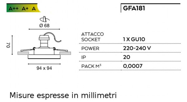 Faretto incasso alluminio gea led mars gfa181 led spot quadrato opaco moderno gu10 - Gea Led