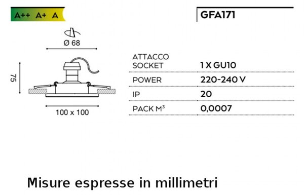 Faretto incasso alluminio gea led venus gfa171 led spot quadrato bianco moderno gu10 - Gea Led