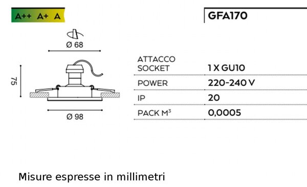 Faretto incasso alluminio gea led venus gfa170 led spot tondo bianco opaco moderno gu10 - Gea Led