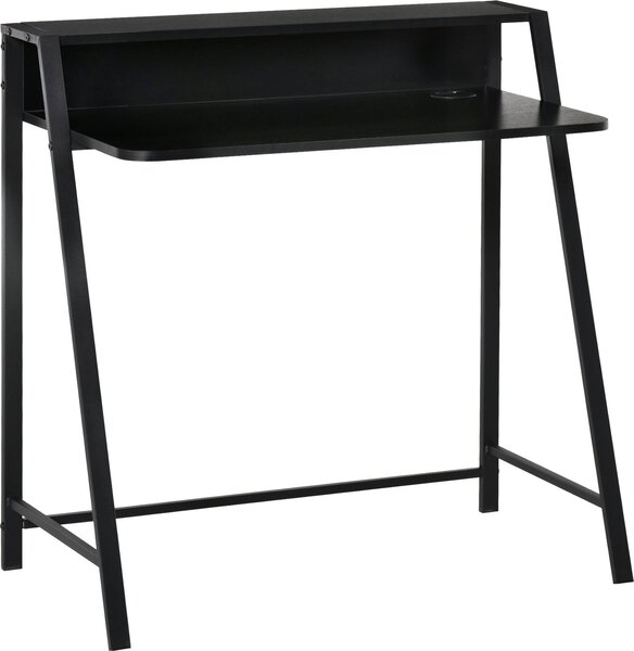 Fortuna Lai Scrivania per computer elegante con ripiano e sistema di gestione dei cavi, metallo nero 84x45x85 cm per l'ufficio domestico e lo studio