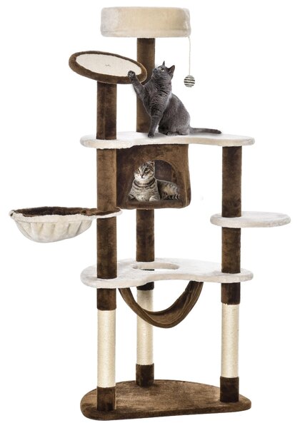 Fortuna Lai Tiragraffi XXL Albero tiragraffi 153H cm con cuccia per gatti Amaca Albero tiragraffi per gatti Peluche Marrone per il gioco e il relax