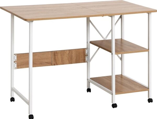 Fortuna Lai Tavolo pieghevole Scrivania mobile su rotelle, tavolino, MDF, naturale, 107x55x76 cm