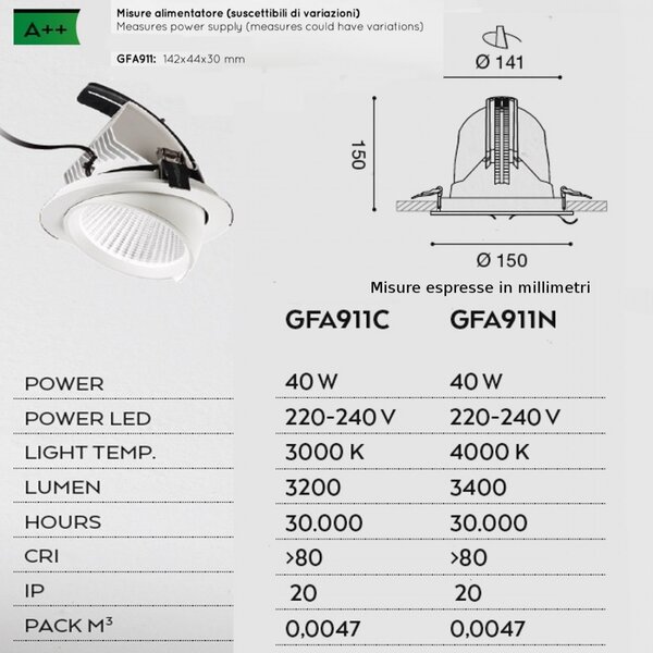 Faretto incasso alluminio gea led chandra gfa911n led spot orientabile inclinazione regolabile controsoffitto - Gea Led
