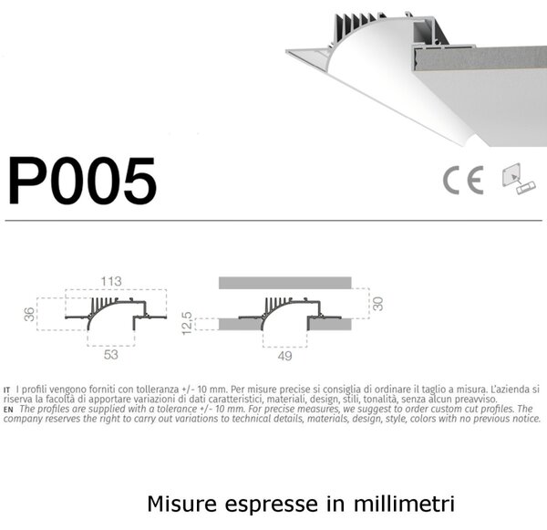 Profilo alumite 9010 belfiore sirio p005b led incasso striscia installazione legno cartongesso 102cm - Belfiore - 9010