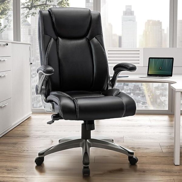 Sedia da ufficio ergonomica, sedia girevole a 360° per ufficio, poltrona da ufficio con schienale alto, sedia da scrivania in pelle con meccanismo di inclinazione regolabile, colore nero