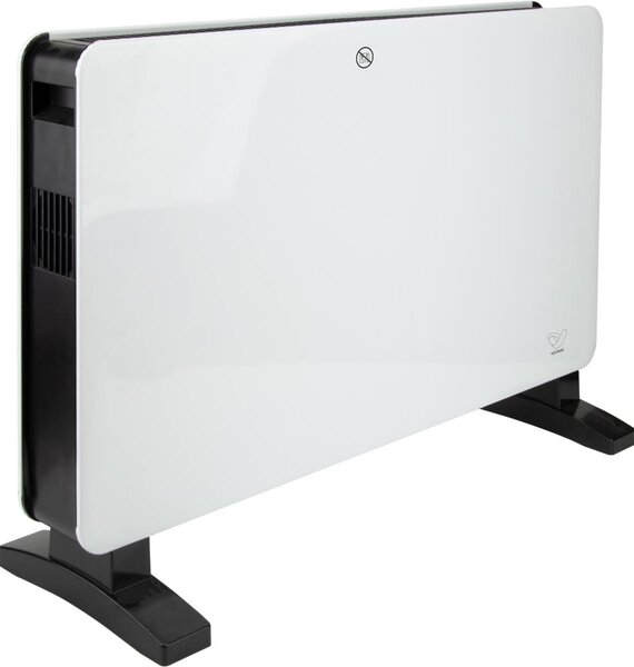 Stufa elettrica portatile, 2000 W, 4 modalità, termostato, timer, colore bianco e nero
