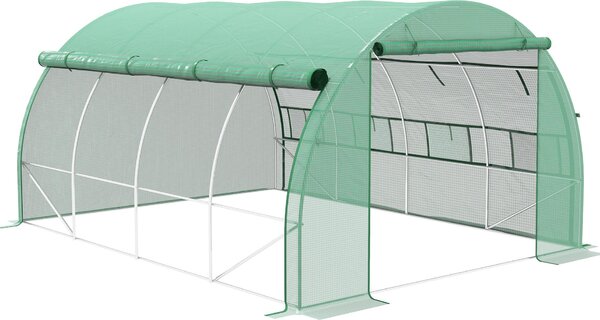 Serra in plastica Fortuna Lai Polytunnel 3,97x3x2m, accessibile con protezione UV, coperture avvolgibili in acciaio, verde per giardino e piante