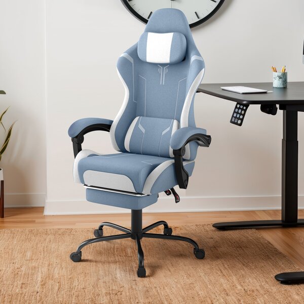 Sedia da gaming TANYEAR, ergonomica, girevole e regolabile in altezza, con schienale regolabile, rivestita in velluto, colore blu