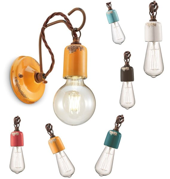 Applique rustica ferroluce retrò vintage c665 e27 led ceramica lampada parete - Retrò