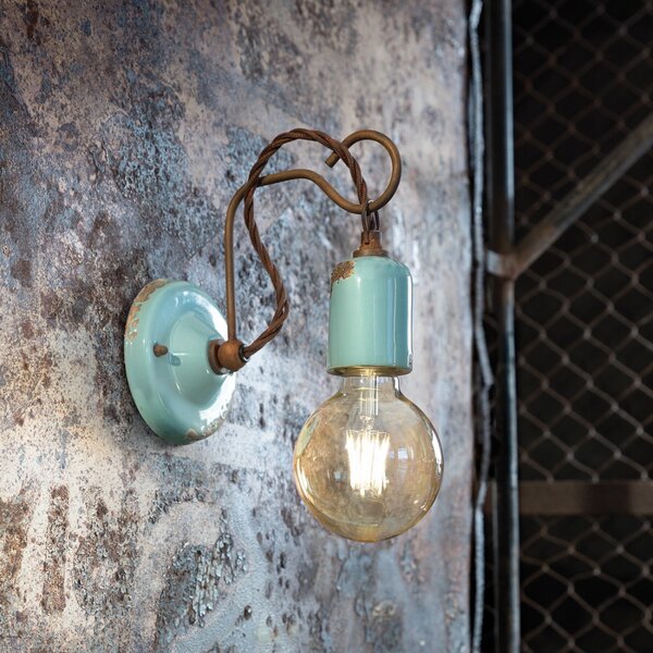 Applique rustica ferroluce retrò vintage c665 e27 led ceramica lampada parete - Retrò