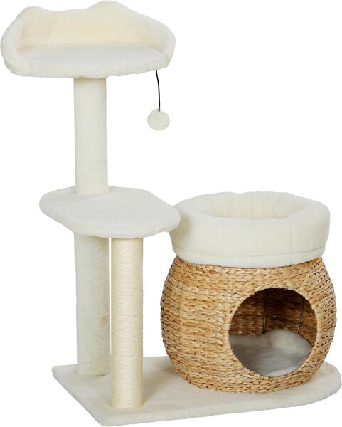 Fortuna Lai Tiragraffi 79 cm Tiragraffi per gatti con cuccia, lettino, palline, tiragraffi con colonne in sisal, per gatti fino a 5 kg, bianco crema