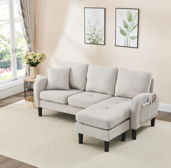 Divano angolare a forma di L Fortuna Lai con chaise longue – Divano a 3 posti, 166 x 118 x 77 cm, tessuto di cotone e lino traspirante, gambe in plastica, design modulare, ideale per soggiorni, appartamenti e uffici