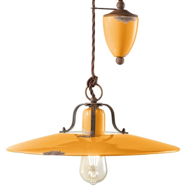 Lampadario rustico ferroluce retrò country c1446 e27 led ceramica saliscendi - Retrò