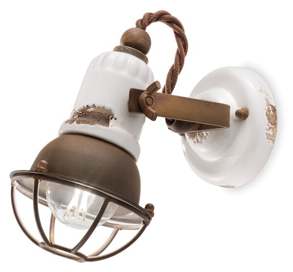 Applique rustico ferroluce retrò loft c1675 1 e14 led ceramica lampada parete - Retrò