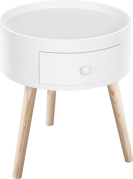 Fortuna Lai Tavolino con cassetto Tavolino rotondo Tavolino da caffè con portata fino a 50 kg 38x38x45 cm in bianco per soggiorno e camera da letto