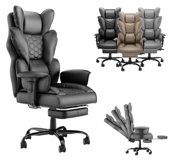 TANYEAR, sedia ergonomica per chef, realizzata in ecopelle, sedia da ufficio regolabile con imbottitura in piume, colore nero