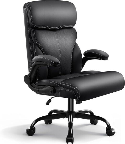 Poltrona da ufficio in ecopelle, sedia ergonomica con braccioli regolabili e schienale alto, capacità di carico fino a 200 kg, sedia da computer con rotelle, adatta per ufficio e home office, colore nero
