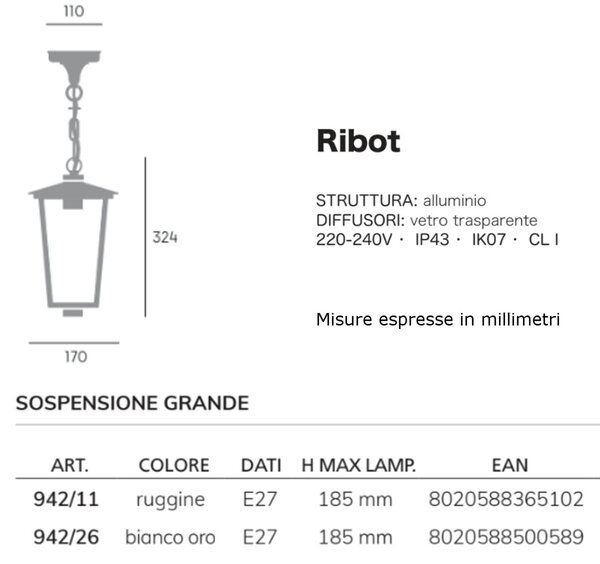 Lampadario classico livos ribot 942 e27 led alluminio sospensione lanterna - Livos